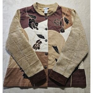 BFA Classics Boho Patchwork Jacket Women 16 Quilted Floral Artsy Earth Tones Y2k